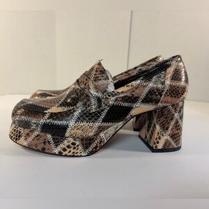ASOS Design Signature Platform Chunky Heel Loafers Patchwork Snake US Size 10
